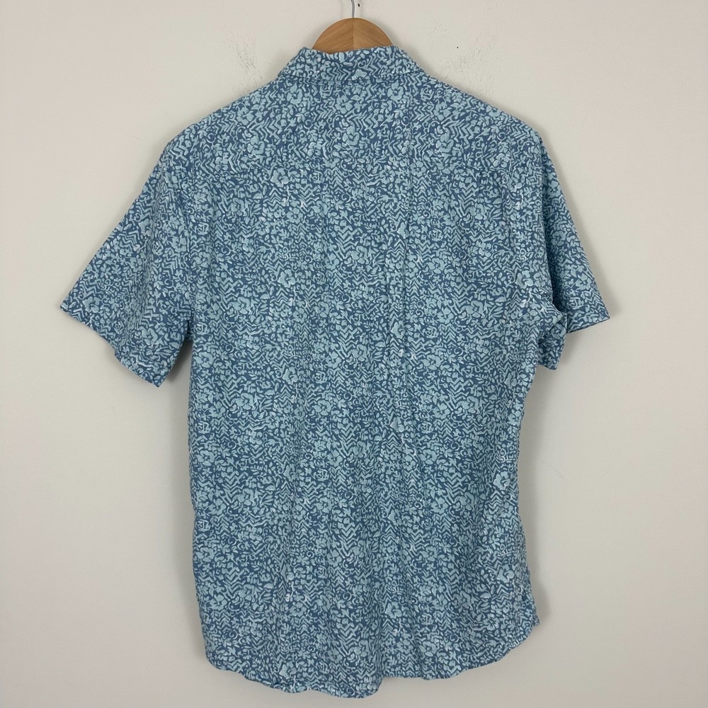 Faherty Brand Breeze Hemp Shirt Teal Waters Hilo Short Sleeve Button Down Mens M - Picture 8 of 12